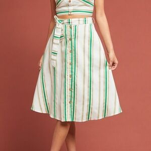 Hutch Anthropologie Baracoa Striped Button-Down Midi A-Line Skirt Size 2 Coastal